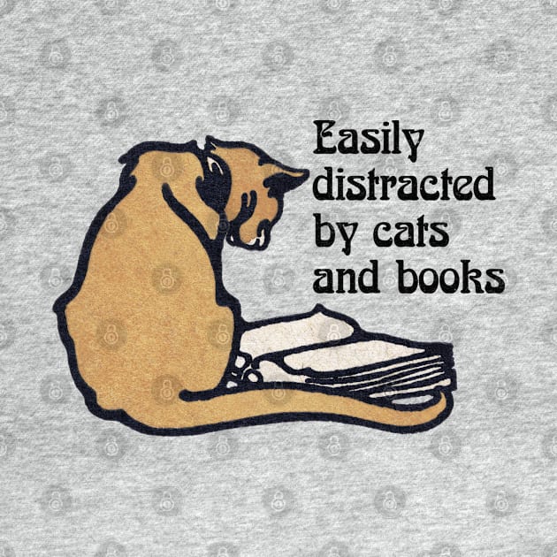 Retro Vintage Aesthetic - Cat - Easily Distracted by Cats and Books by Design By Leo